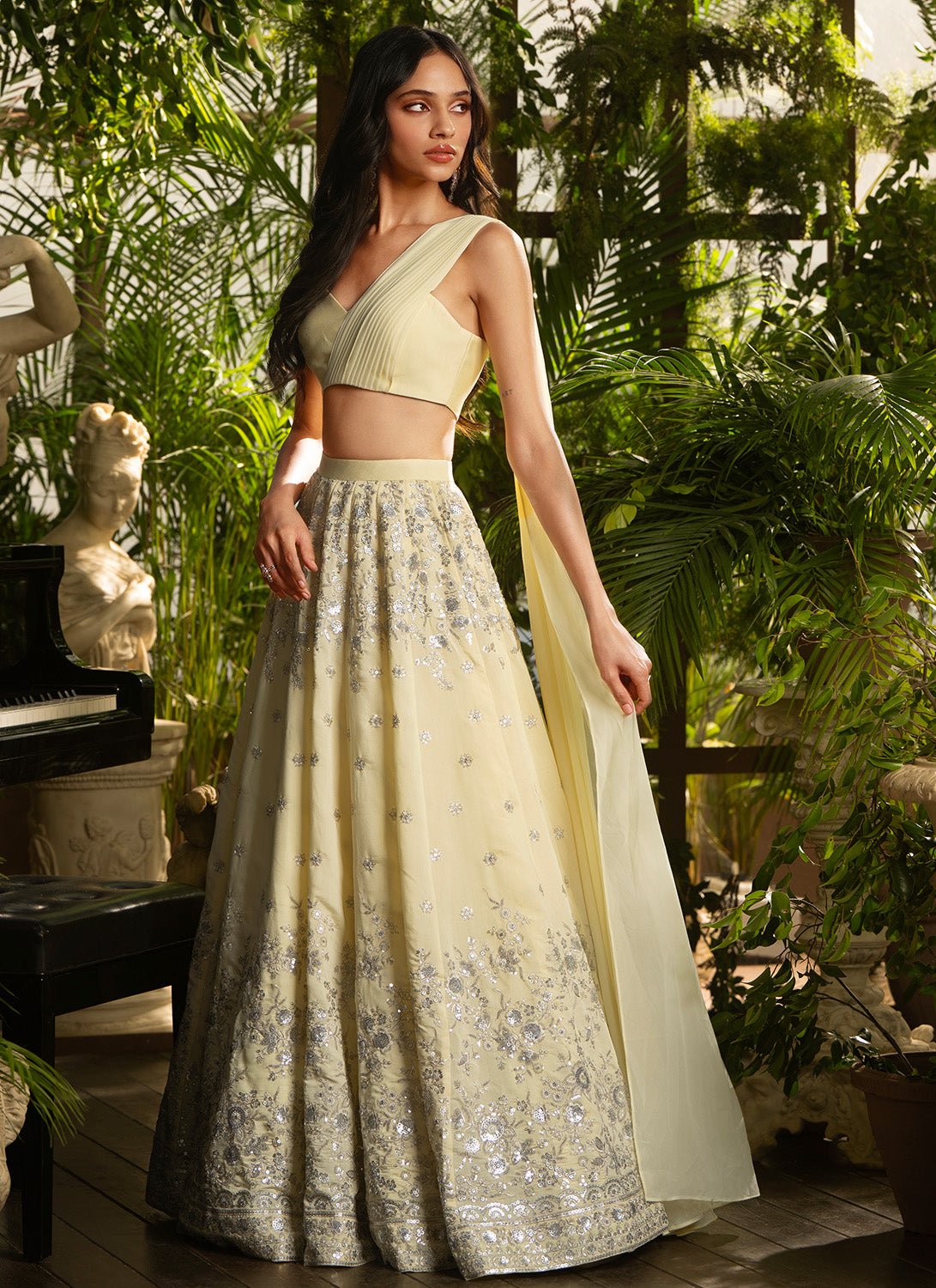 Soft Yellow Embroidered Silk Lehenga - Lashkaraa
