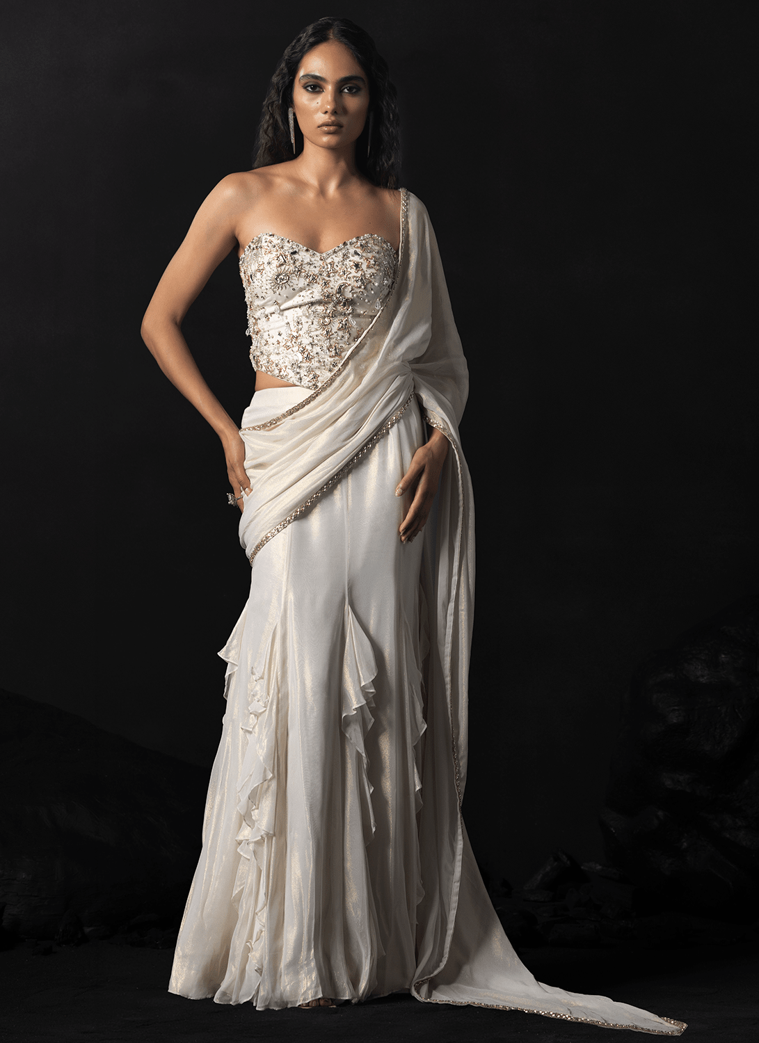 White Embroidered Georgette Saree - Lashkaraa