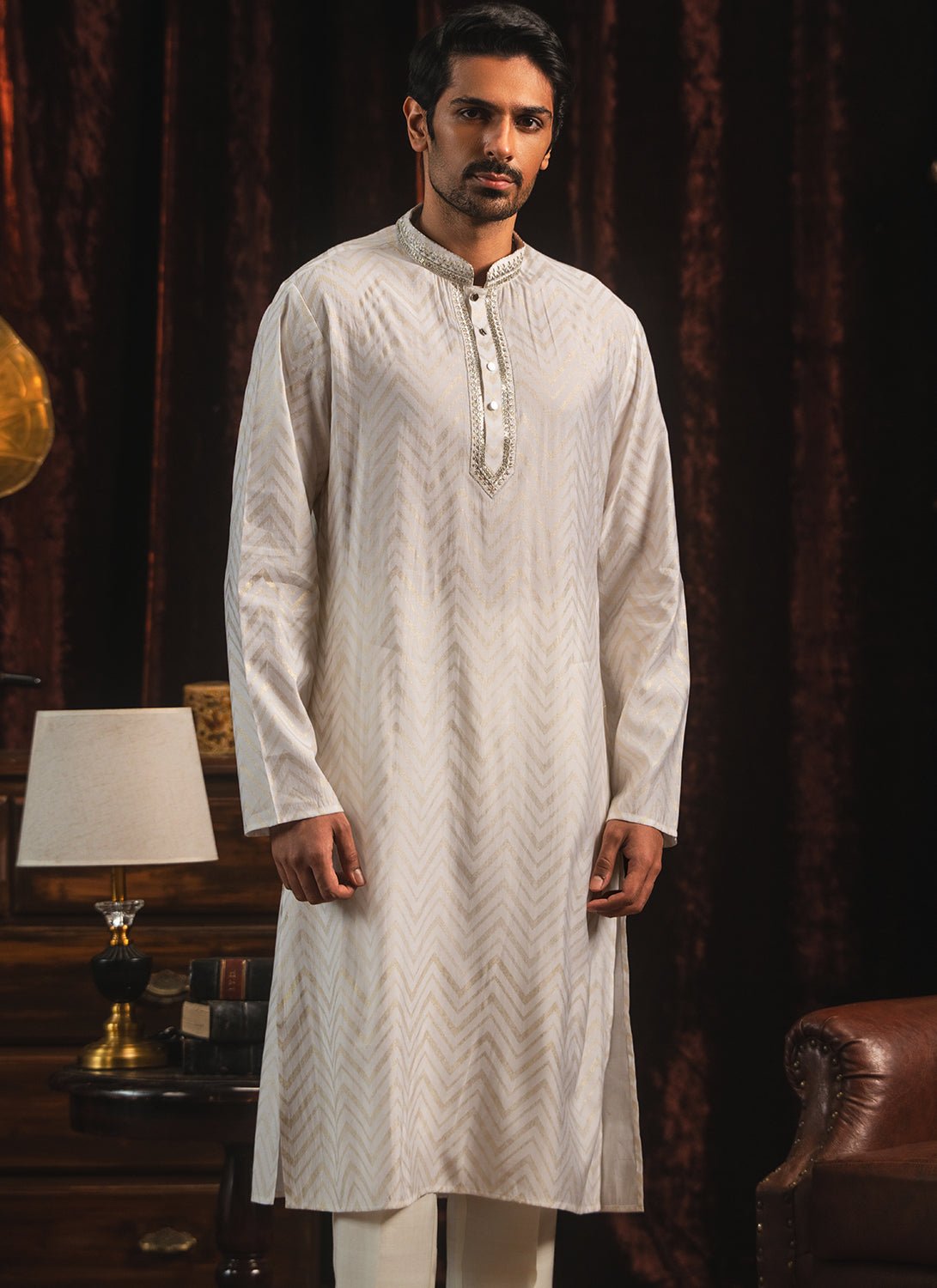 White Foil Printed Kurta Set - Lashkaraa