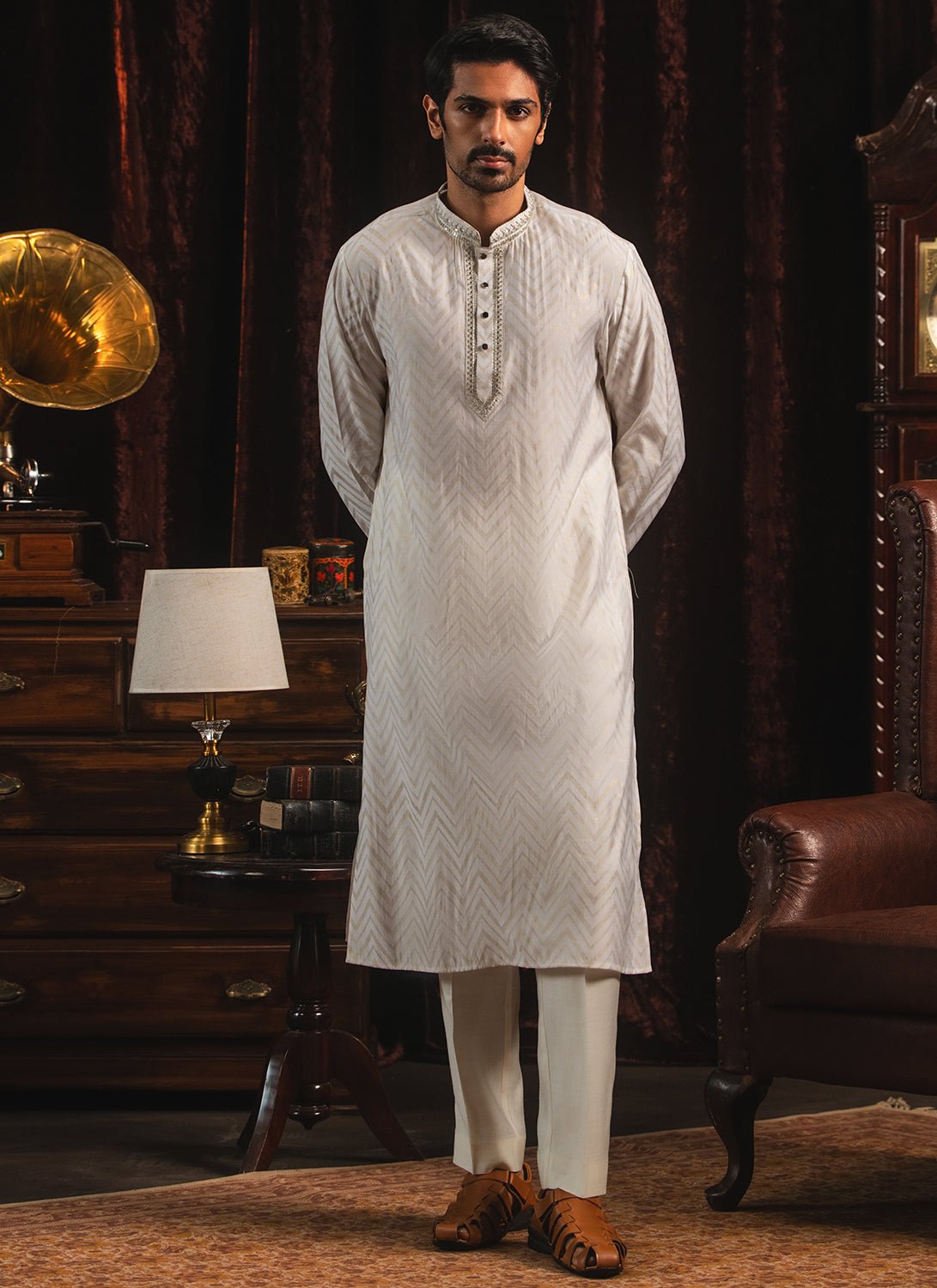 White Foil Printed Kurta Set - Lashkaraa