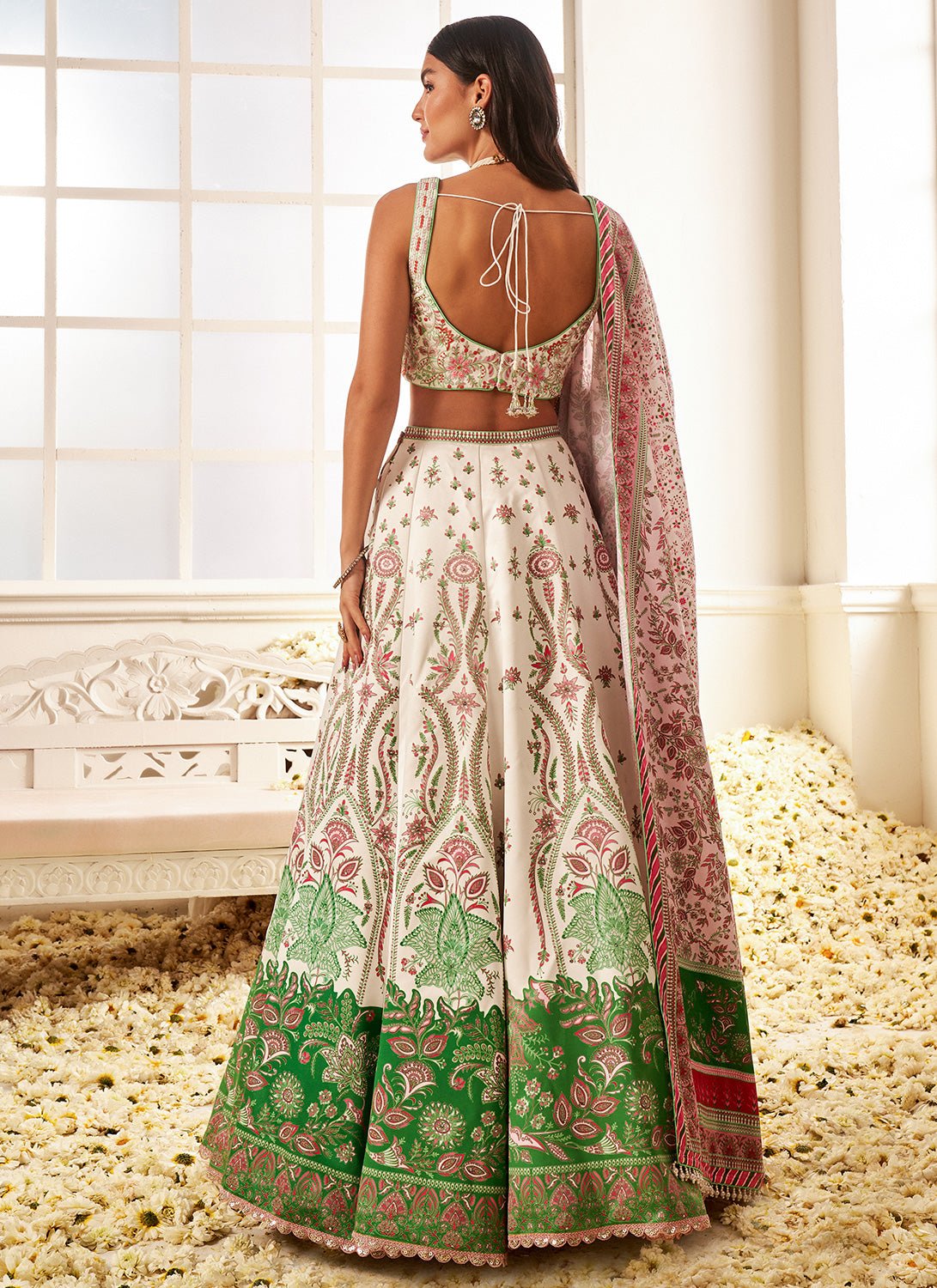 White Multicolor Floral Printed Lehenga - Lashkaraa