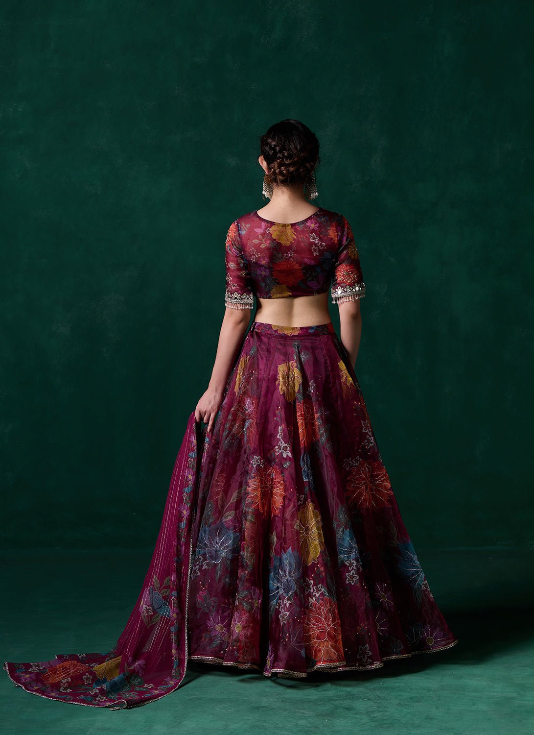 Wine Multicolor Floral Printed Lehenga - Lashkaraa