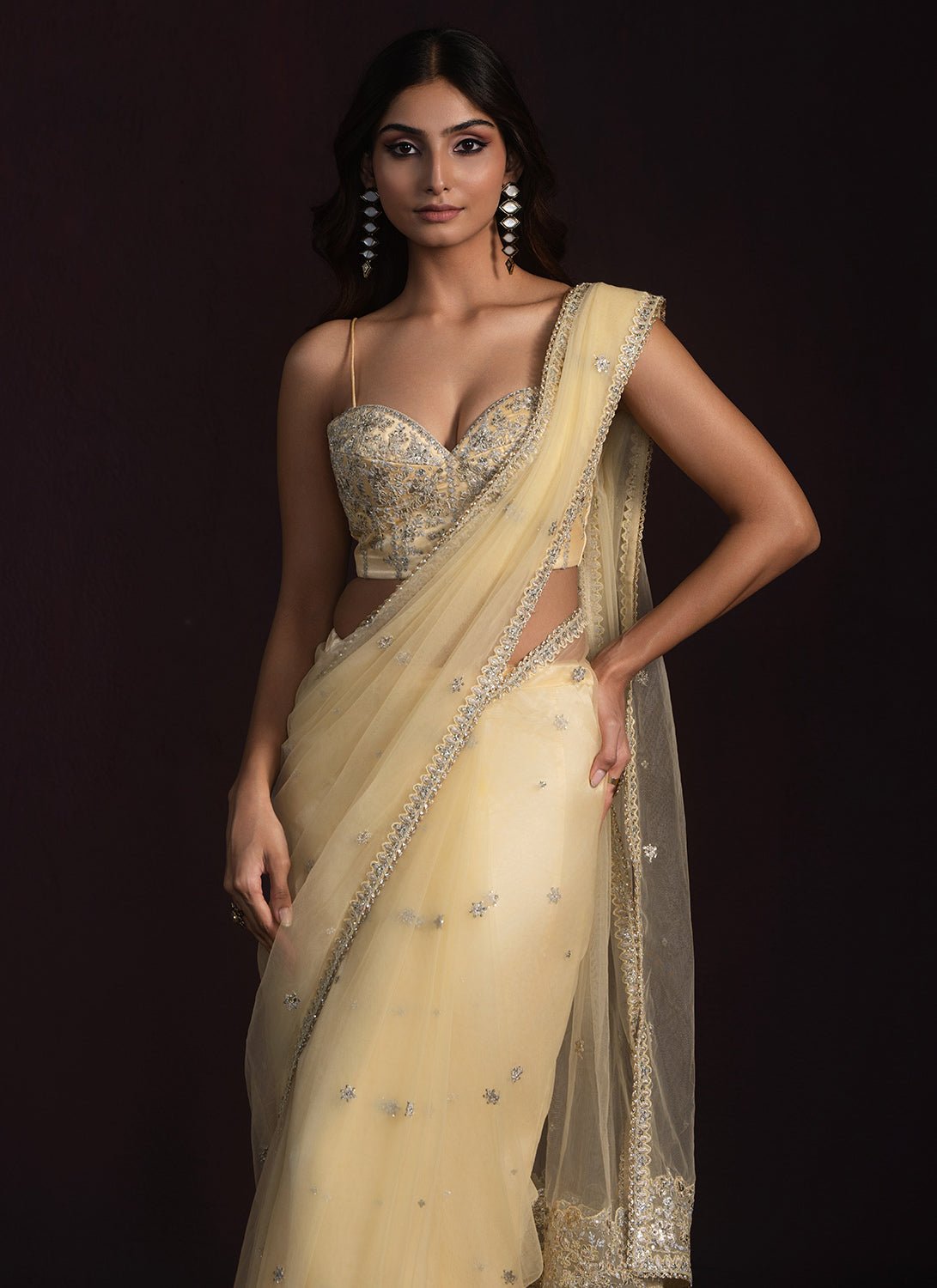 Yellow Embroidered Corset Style Saree - Lashkaraa