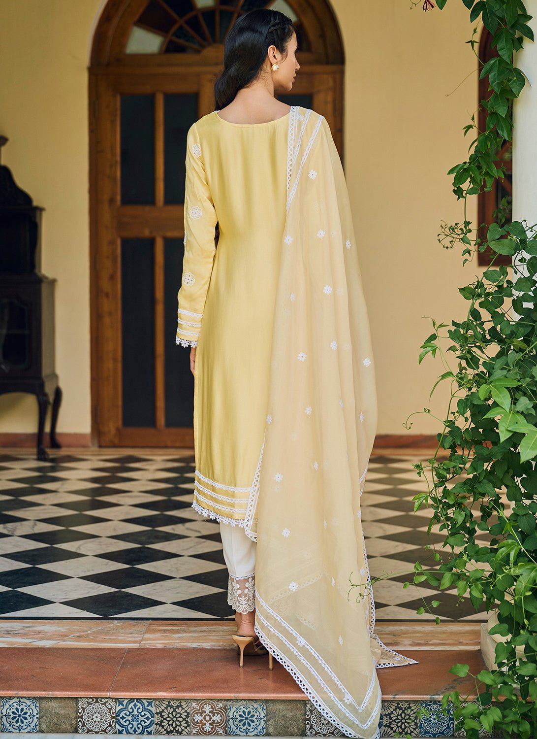 Yellow Embroidered Cotton Straight Suit - Lashkaraa