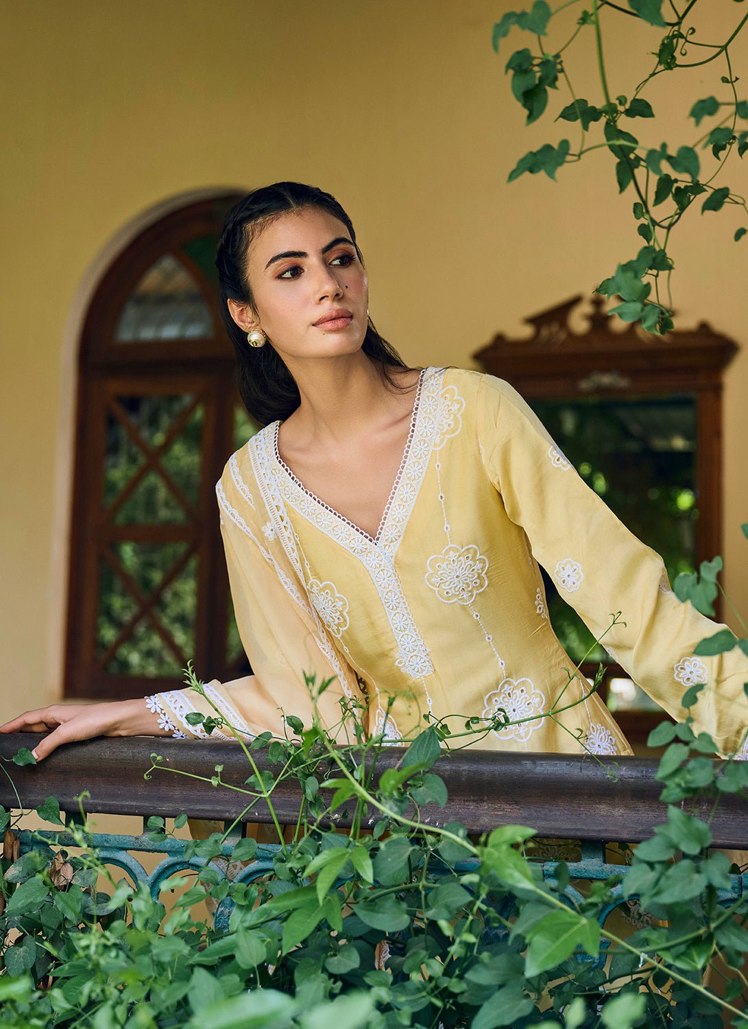 Yellow Embroidered Cotton Straight Suit - Lashkaraa