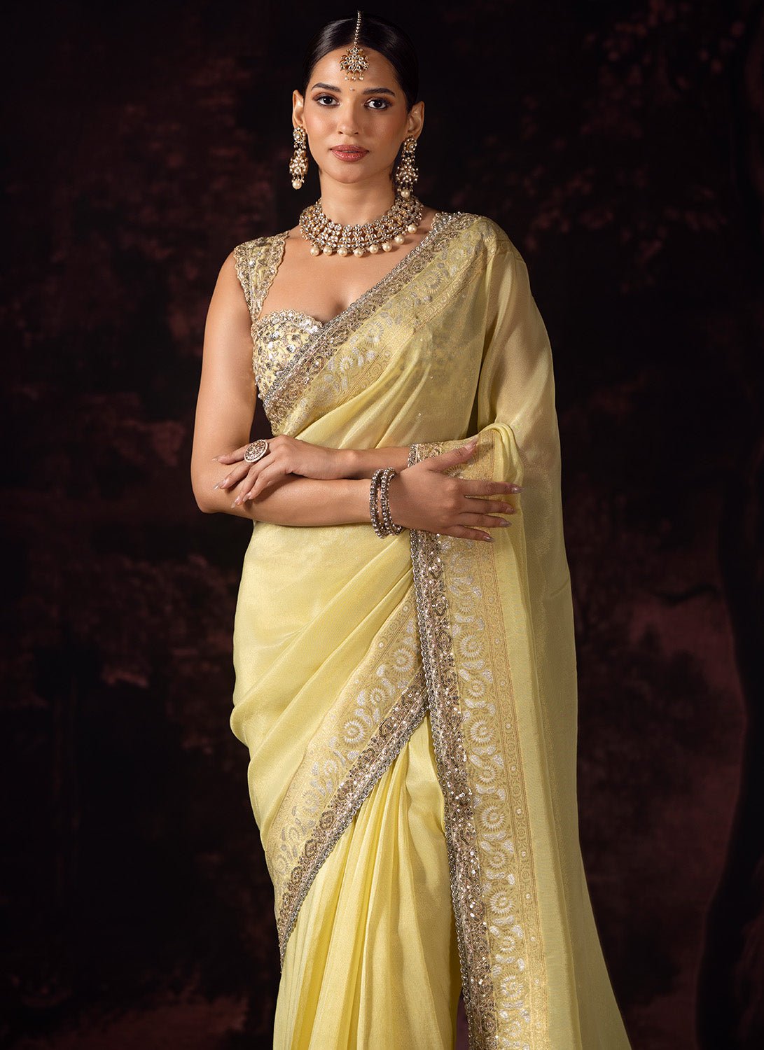 Yellow Embroidered Tissue Saree - Lashkaraa