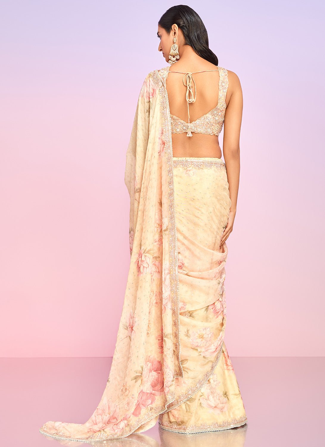 Yellow Floral Embellished Saree - Lashkaraa