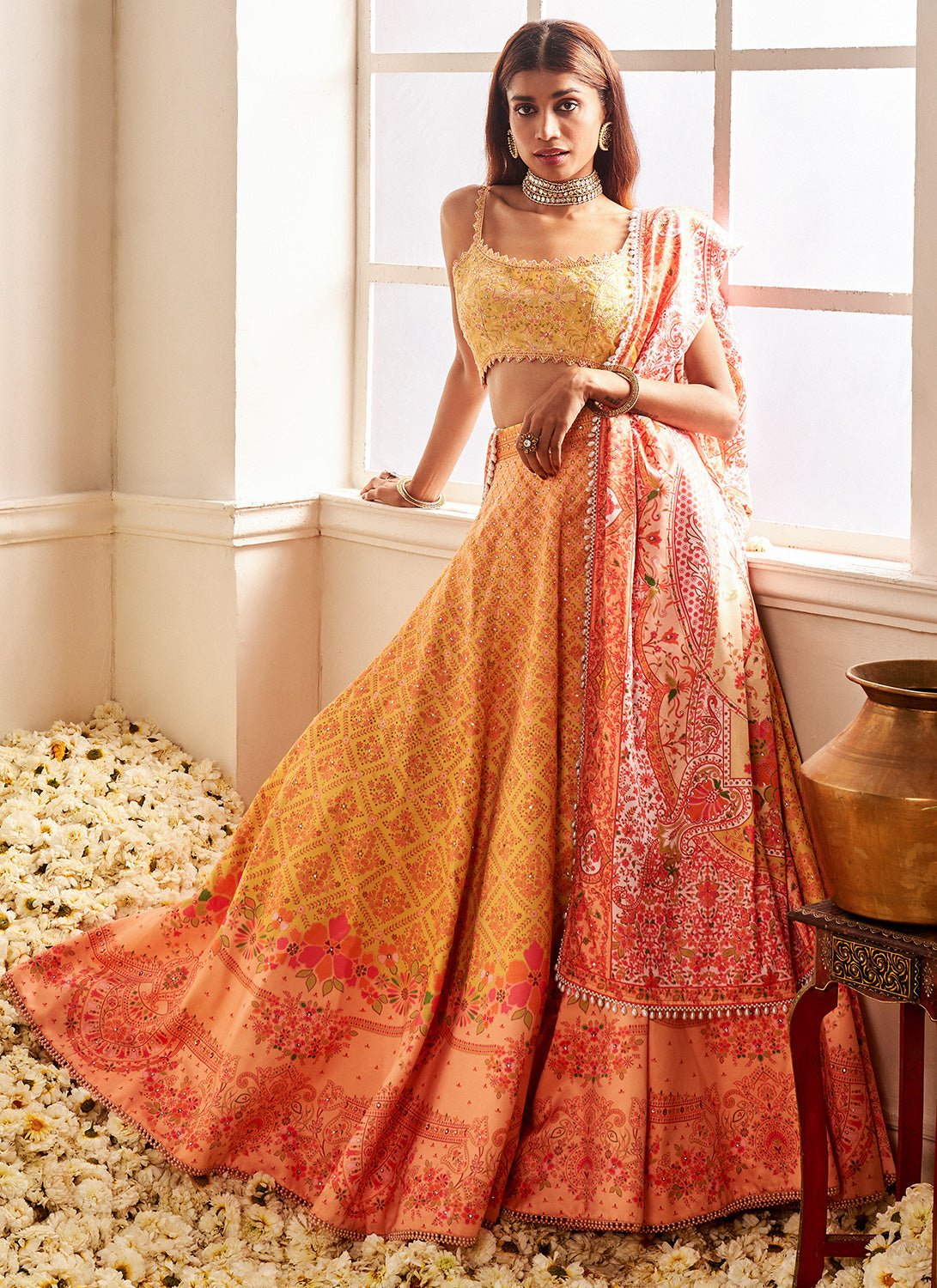Yellow Multicolor Floral Printed Lehenga - Lashkaraa
