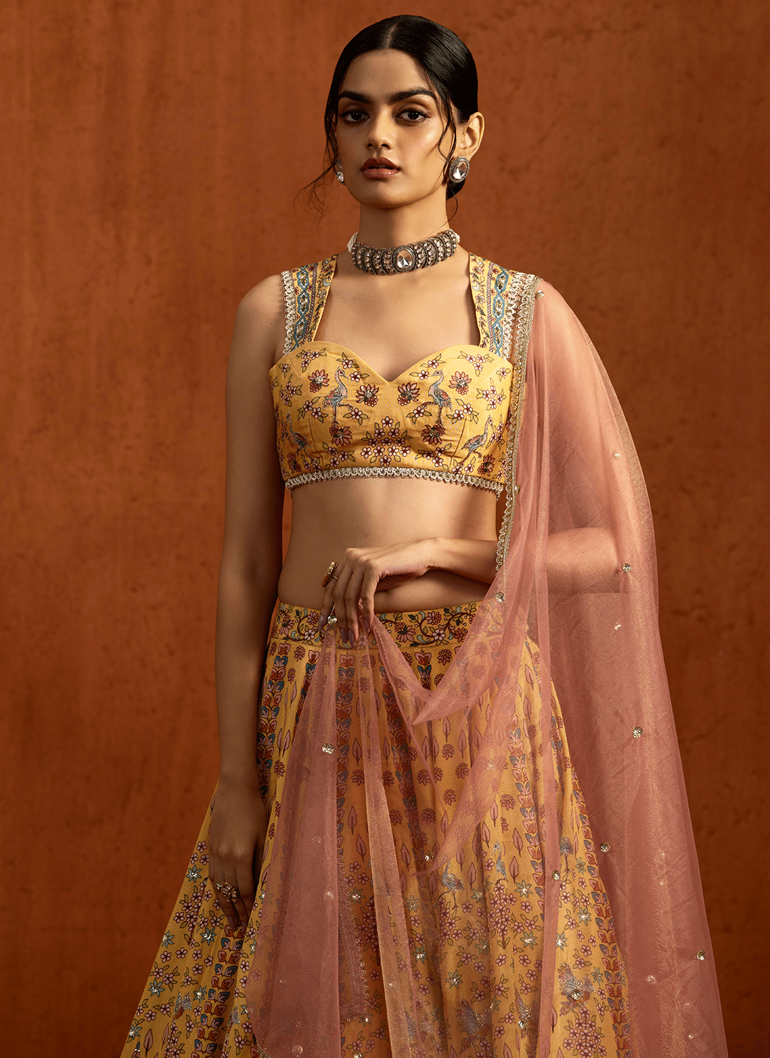 Yellow Multicolor Printed Viscose Silk Lehenga - Lashkaraa