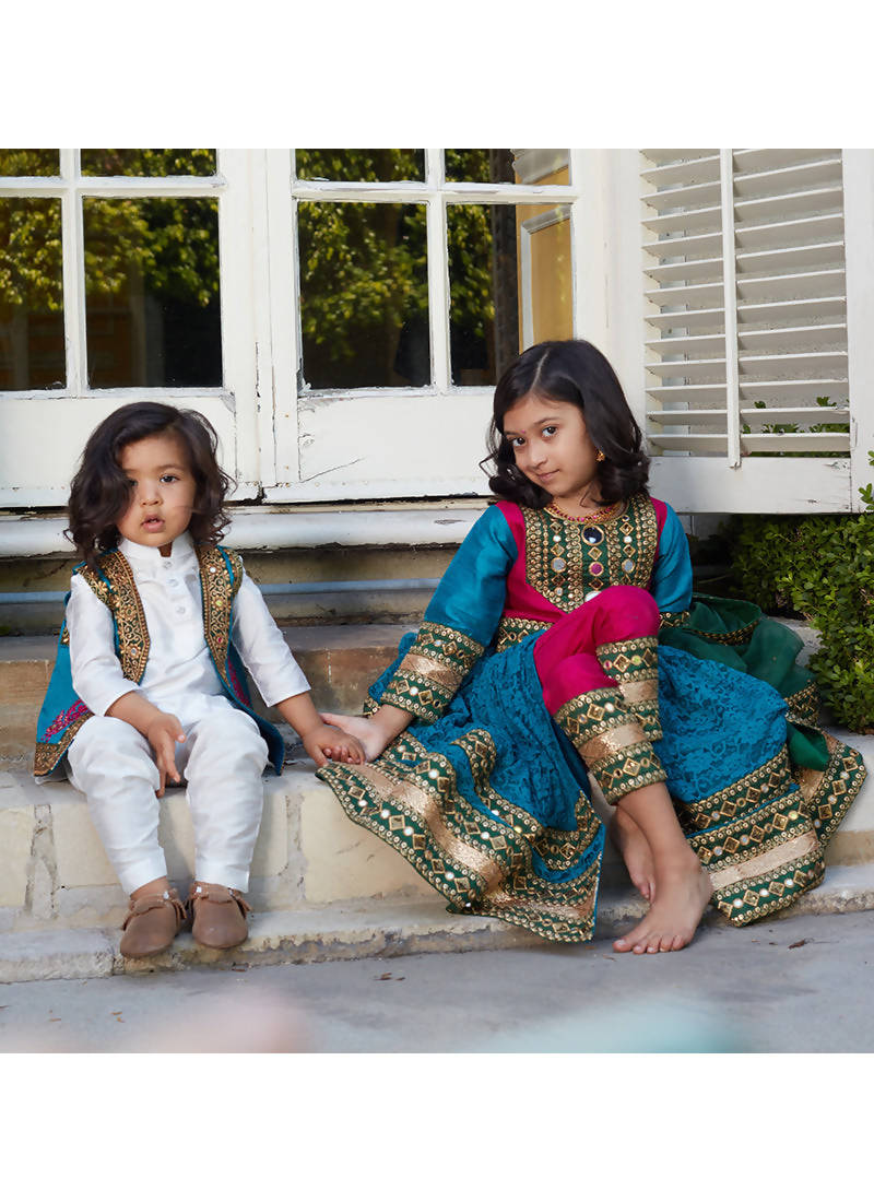 Kids Afghan Style Kurta Set With Vest