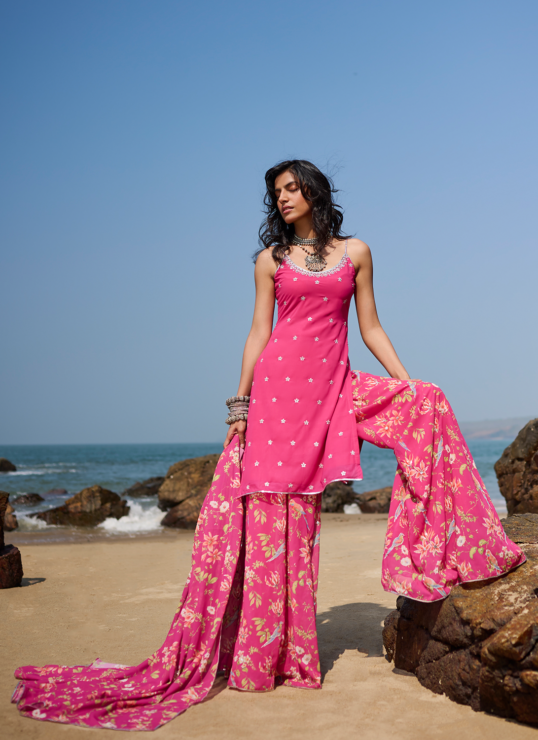 Pink Floral Printed Sharara