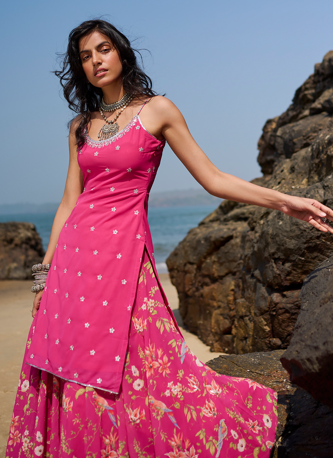 Pink Floral Printed Sharara Suit