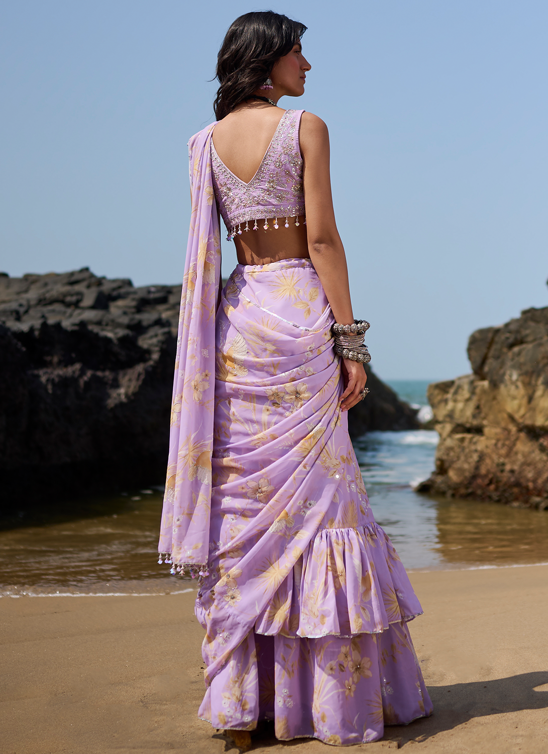 Lavender Floral Printed Saree