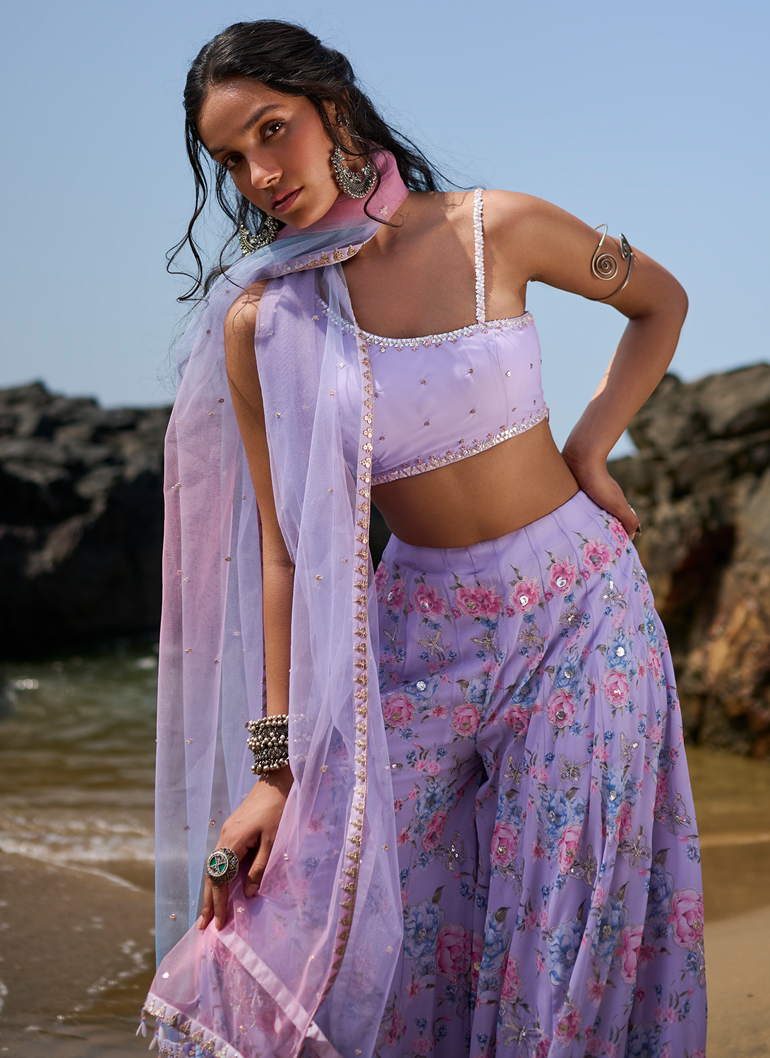 Lavender Floral Printed Palazzo Set