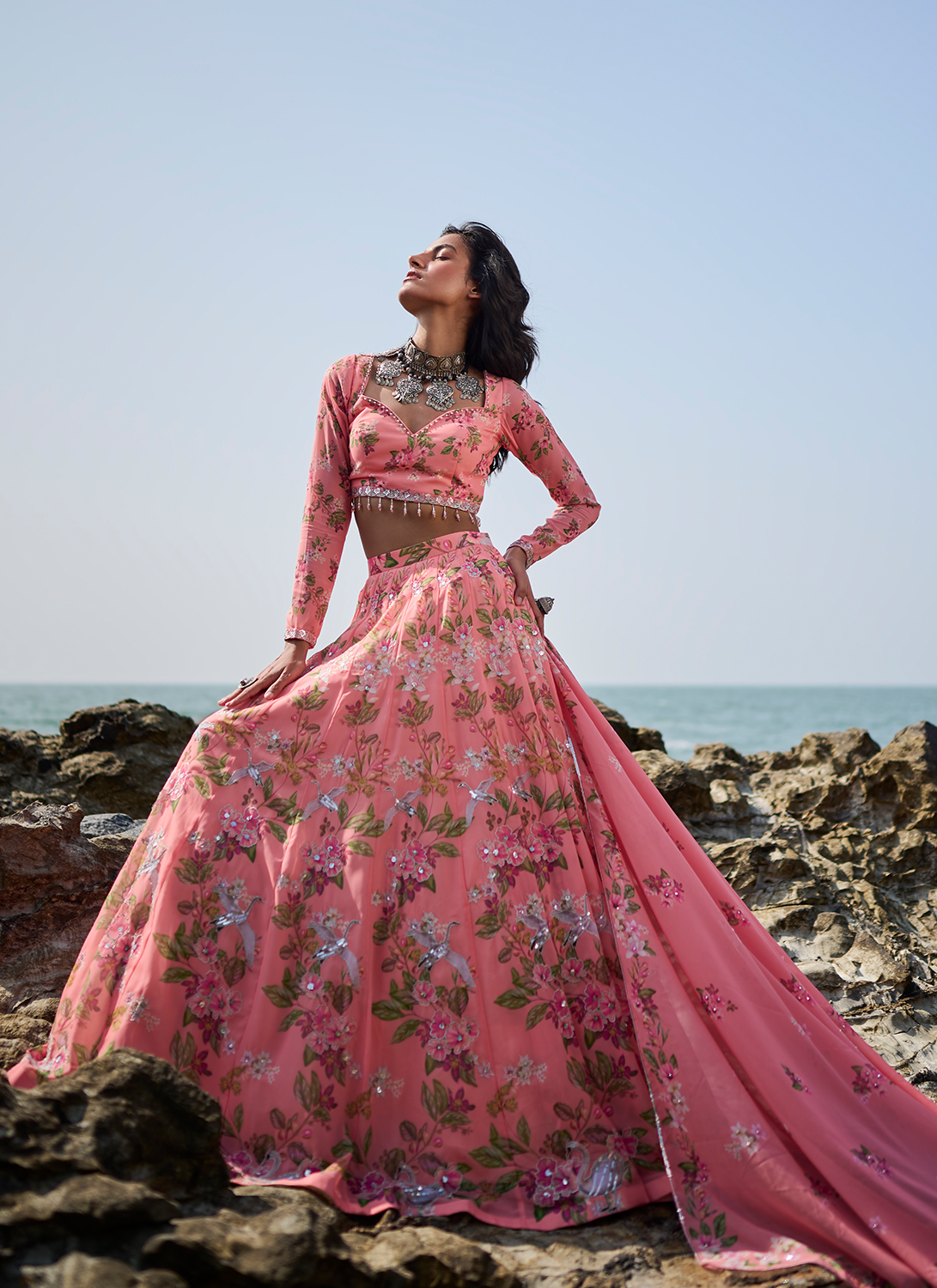 Peach Floral Printed Lehenga