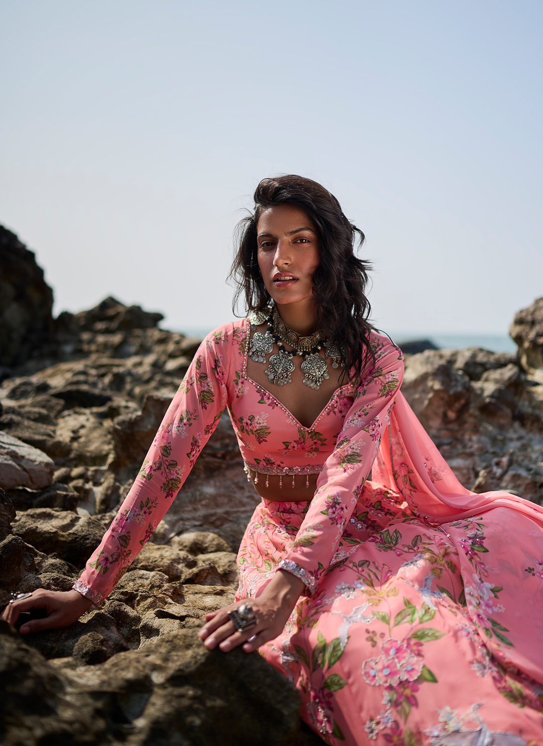 Peach Floral Printed Lehenga