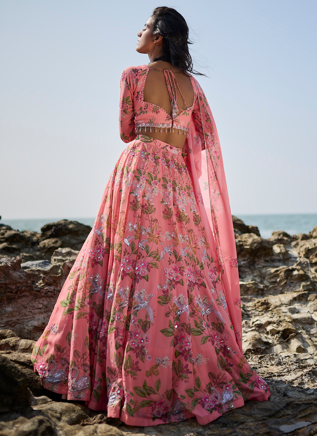 Peach Floral Printed Lehenga