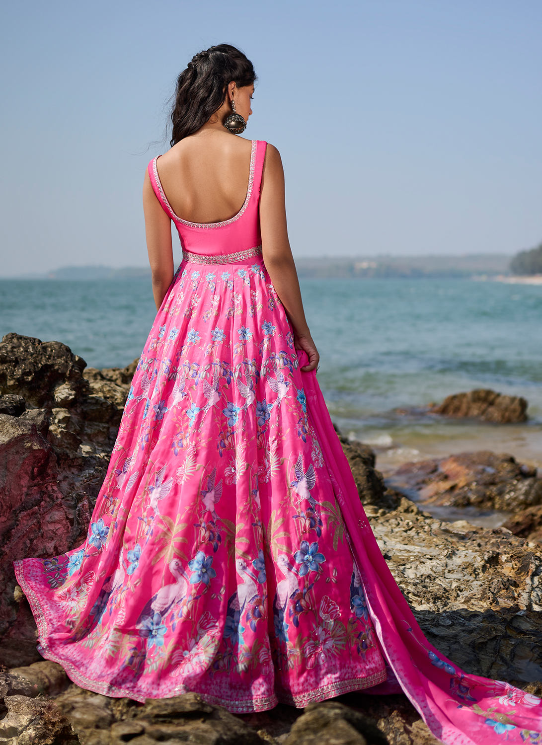 Pink Floral Printed Anarkali