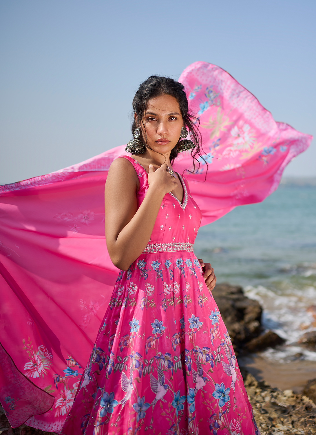 Pink Floral Printed Anarkali
