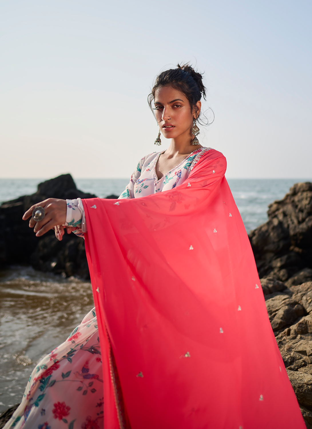 Pink Floral Printed Anarkali