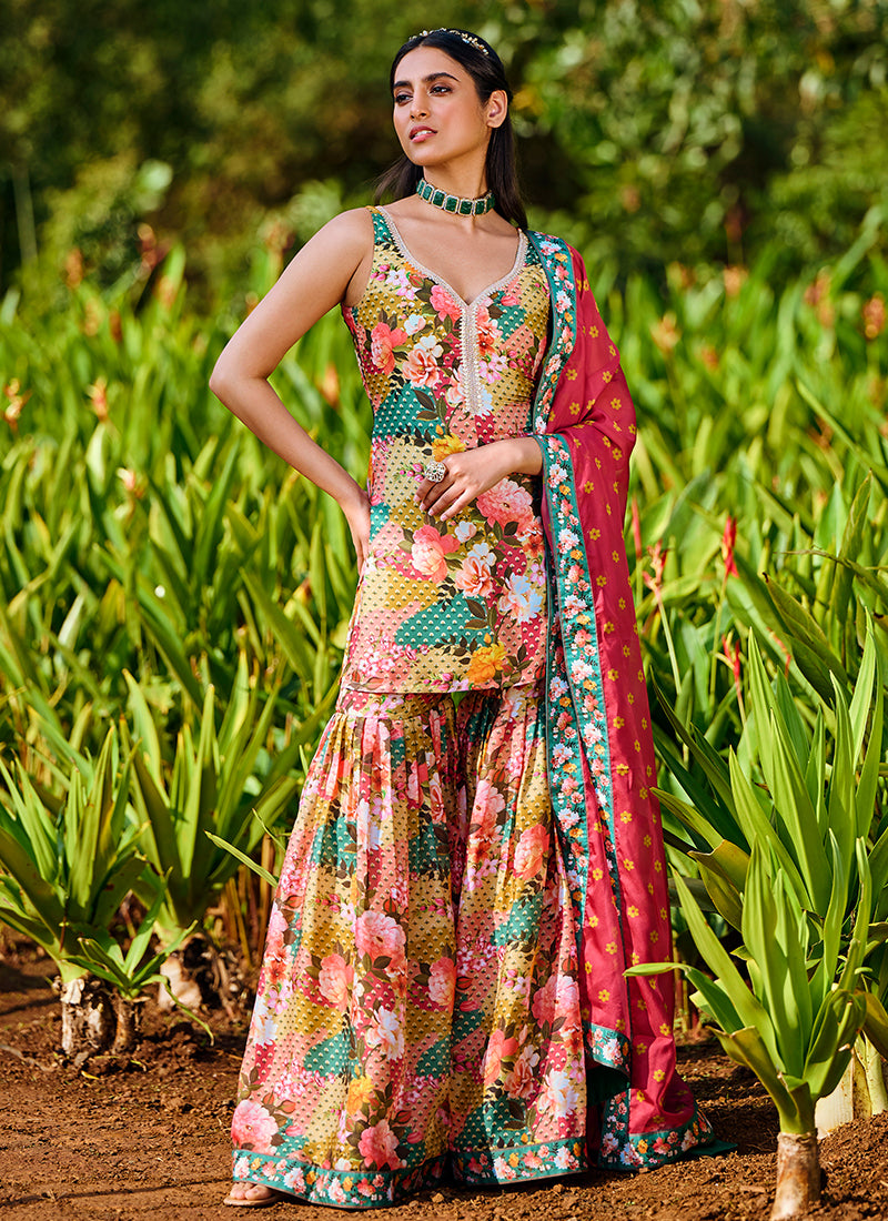 Multi Floral Printed Gharara