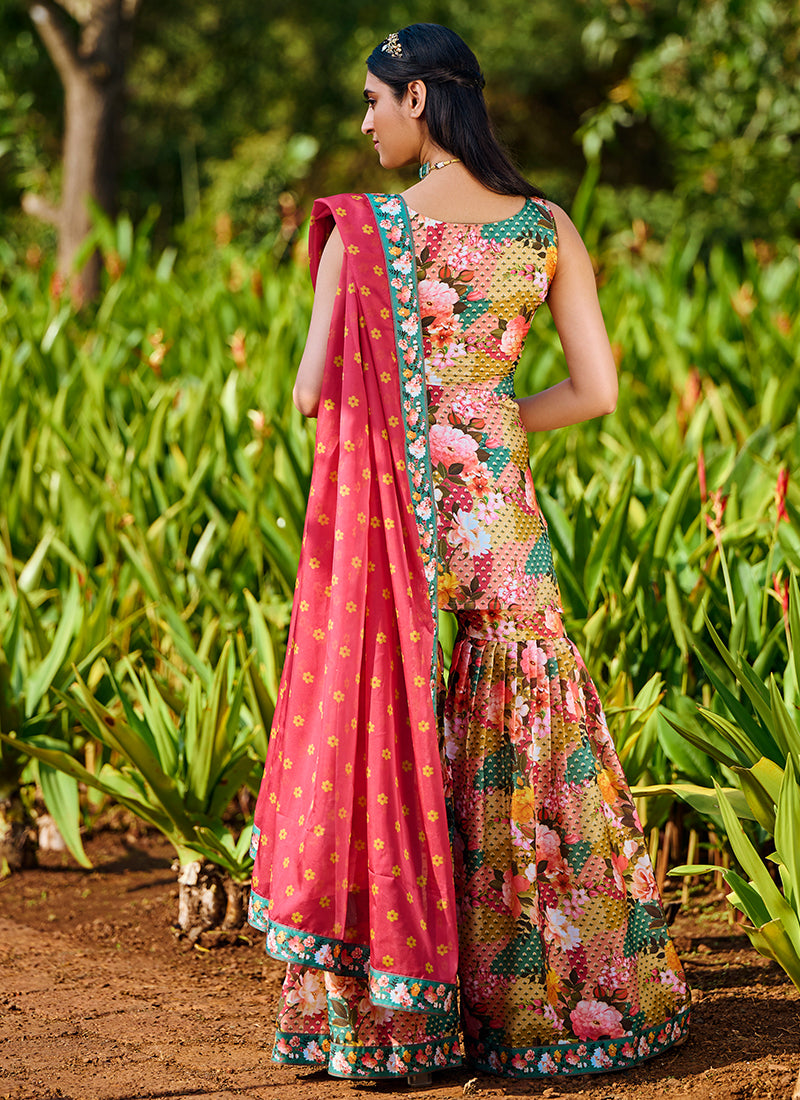 Multi Floral Printed Gharara Suit