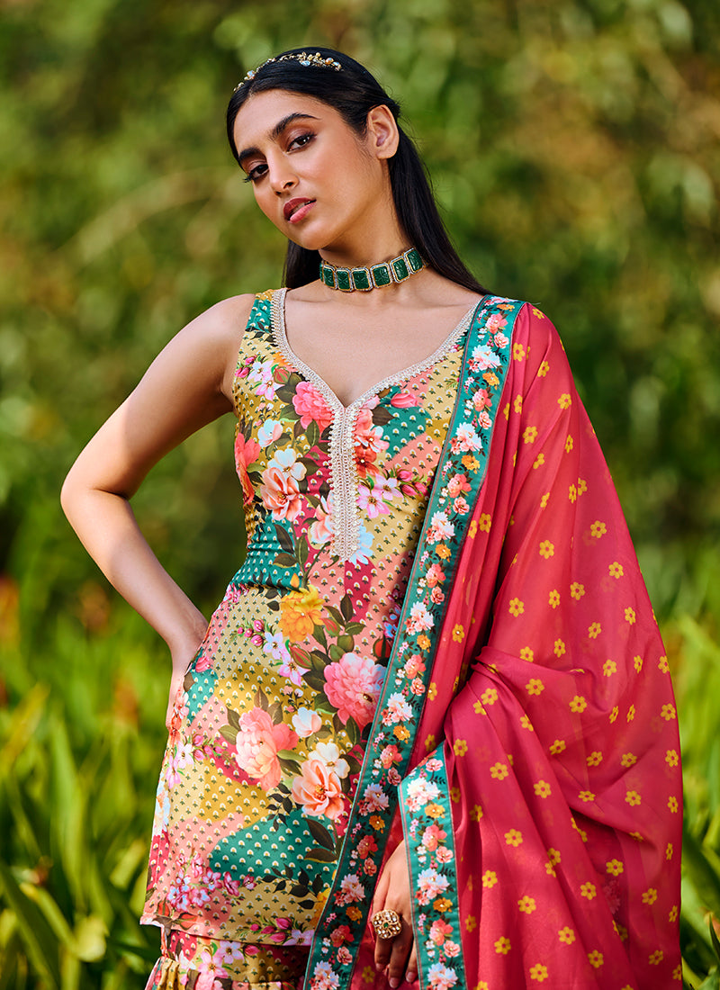 Multi Floral Printed Gharara Suit