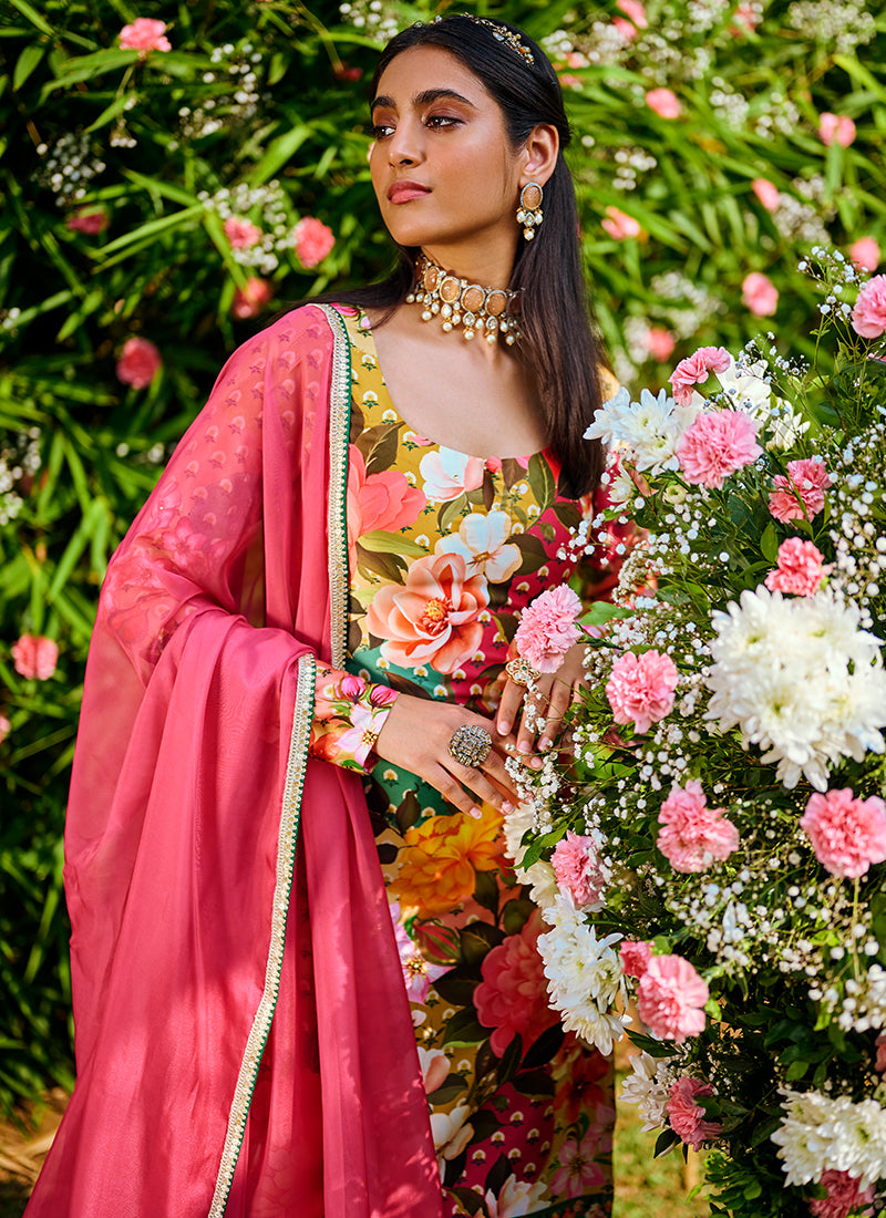 Multi Floral Printed Straight Suit