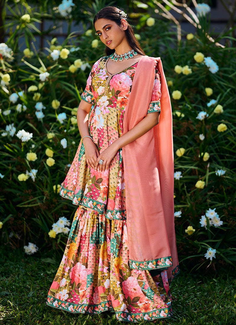 Multi Floral Printed Gharara
