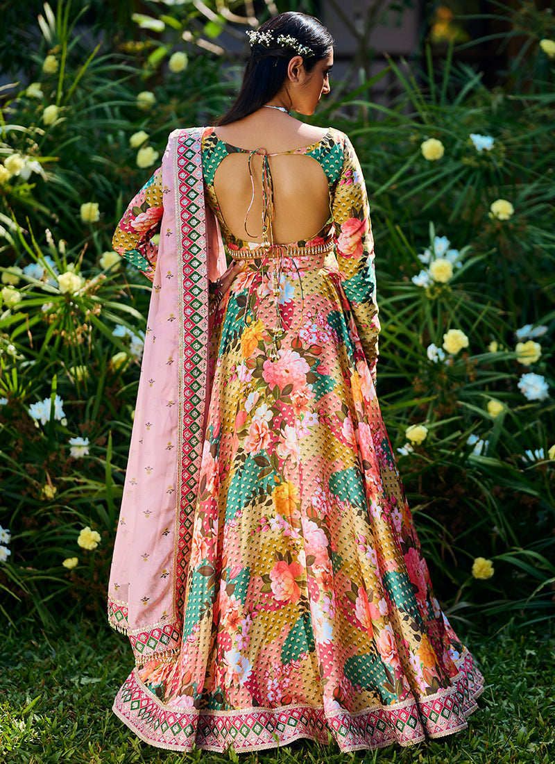 Light Multi Floral Embroidered Lehenga