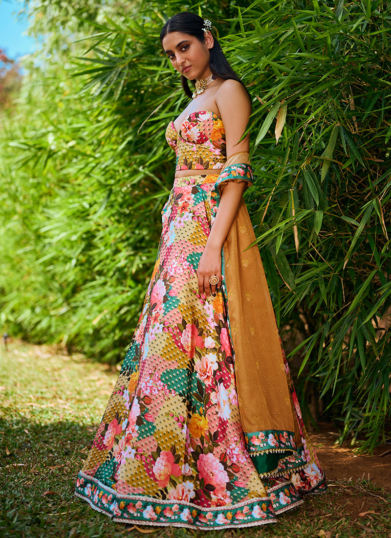 Multi Floral Printed Corset Style Lehenga
