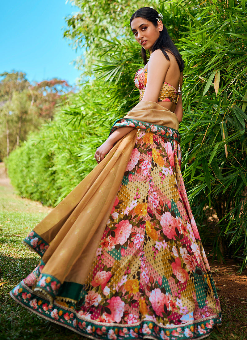 Multi Floral Printed Corset Style Lehenga