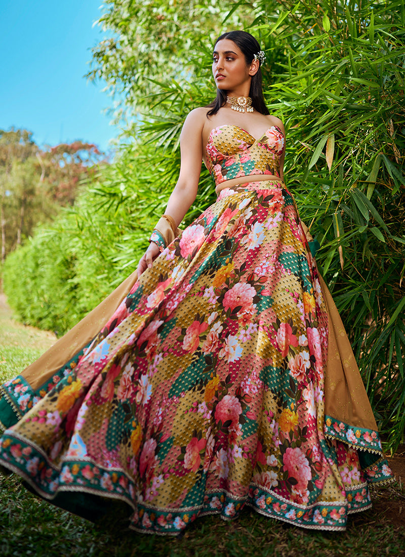 Multi Floral Printed Corset Style Lehenga
