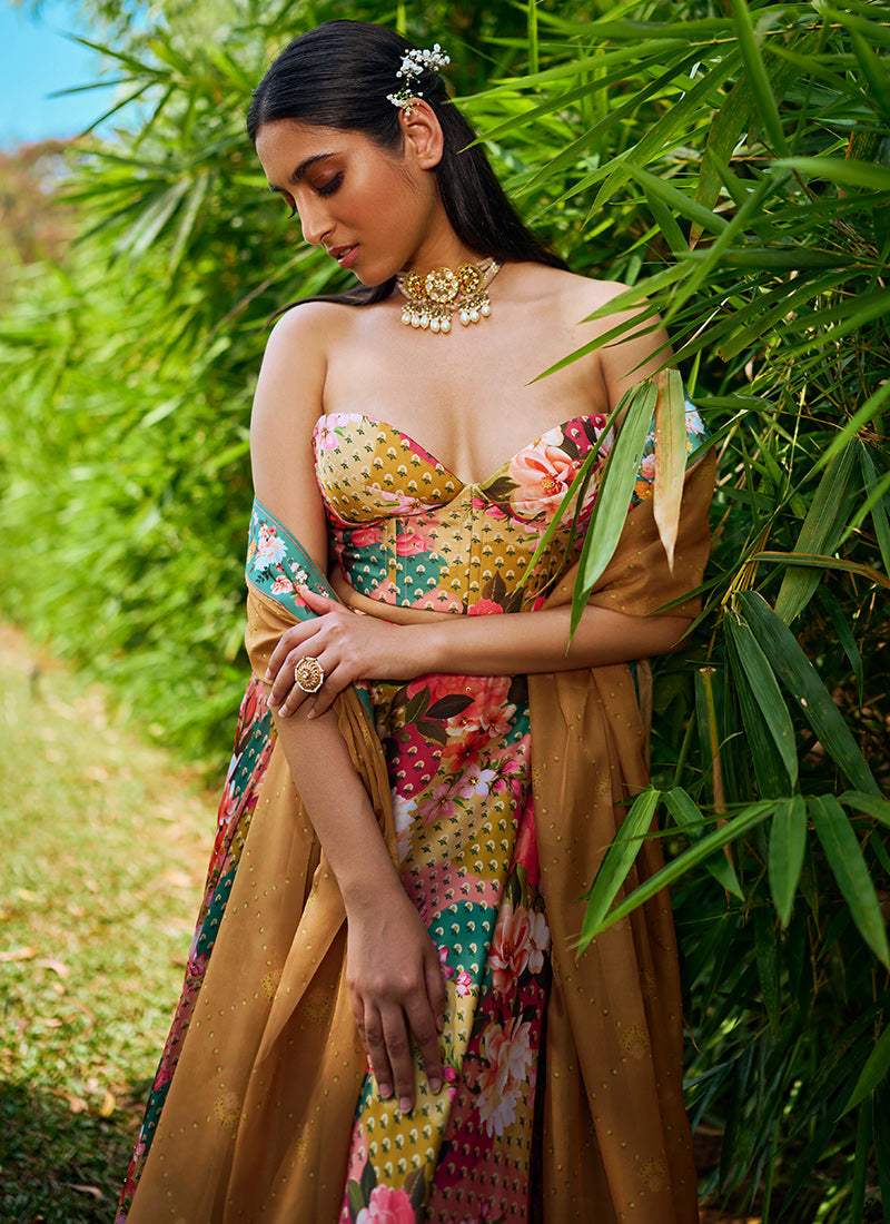 Multi Floral Printed Corset Style Lehenga
