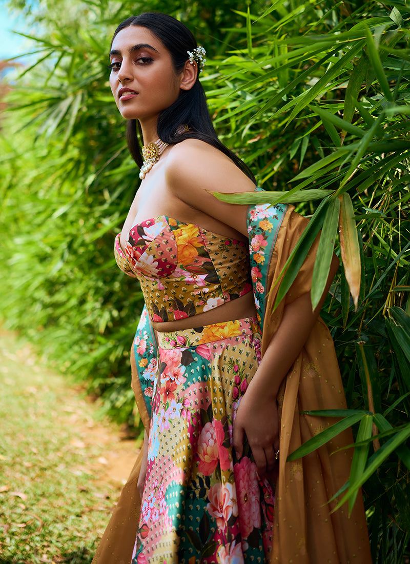 Multi Floral Printed Corset Style Lehenga