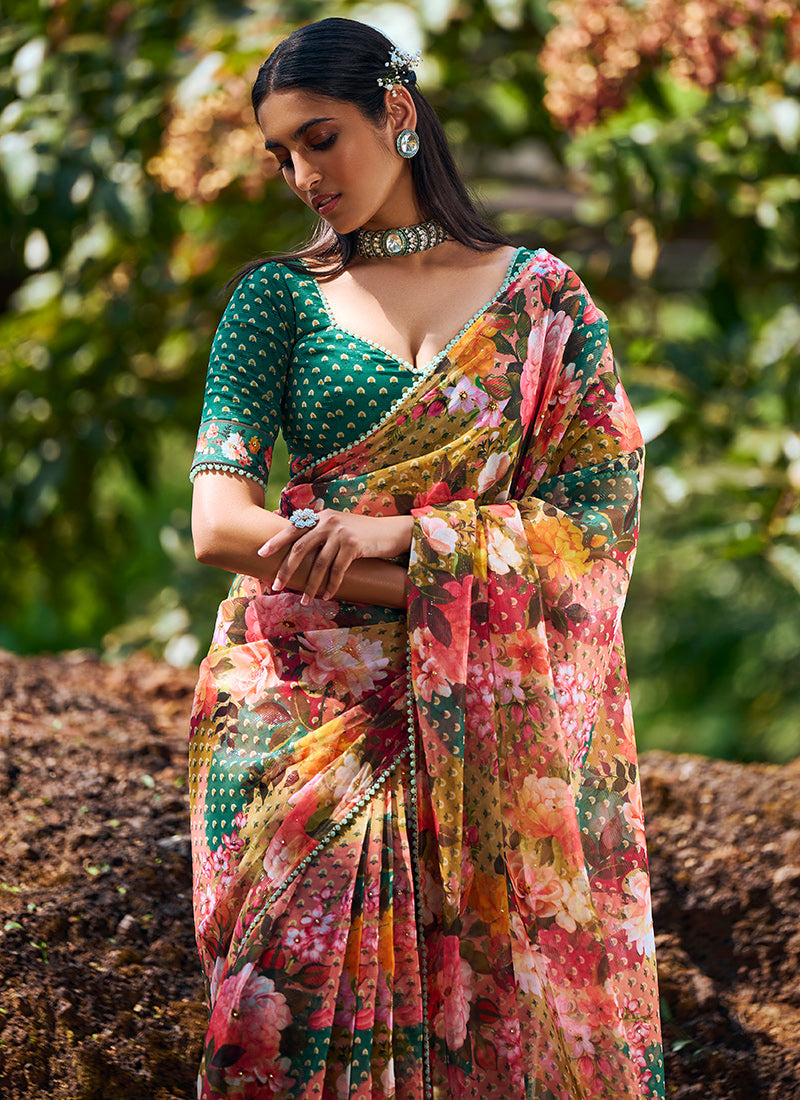 Multi Floral Printed Saree