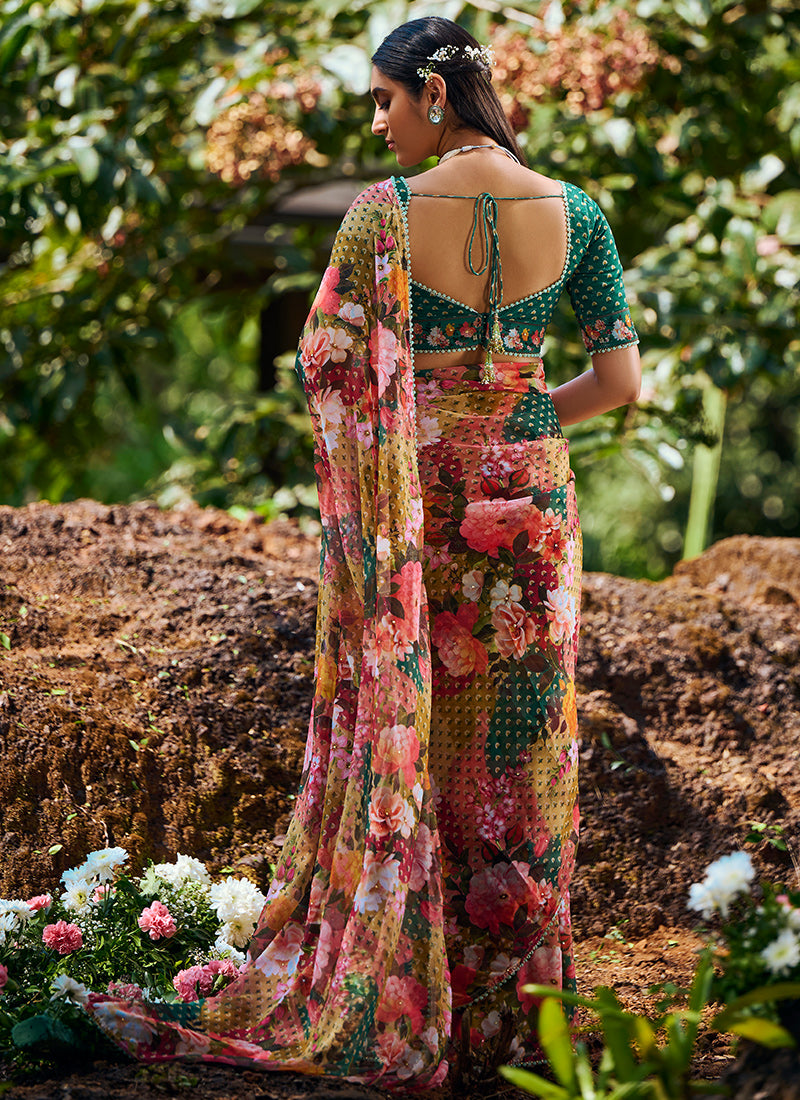 Multi Floral Printed Saree