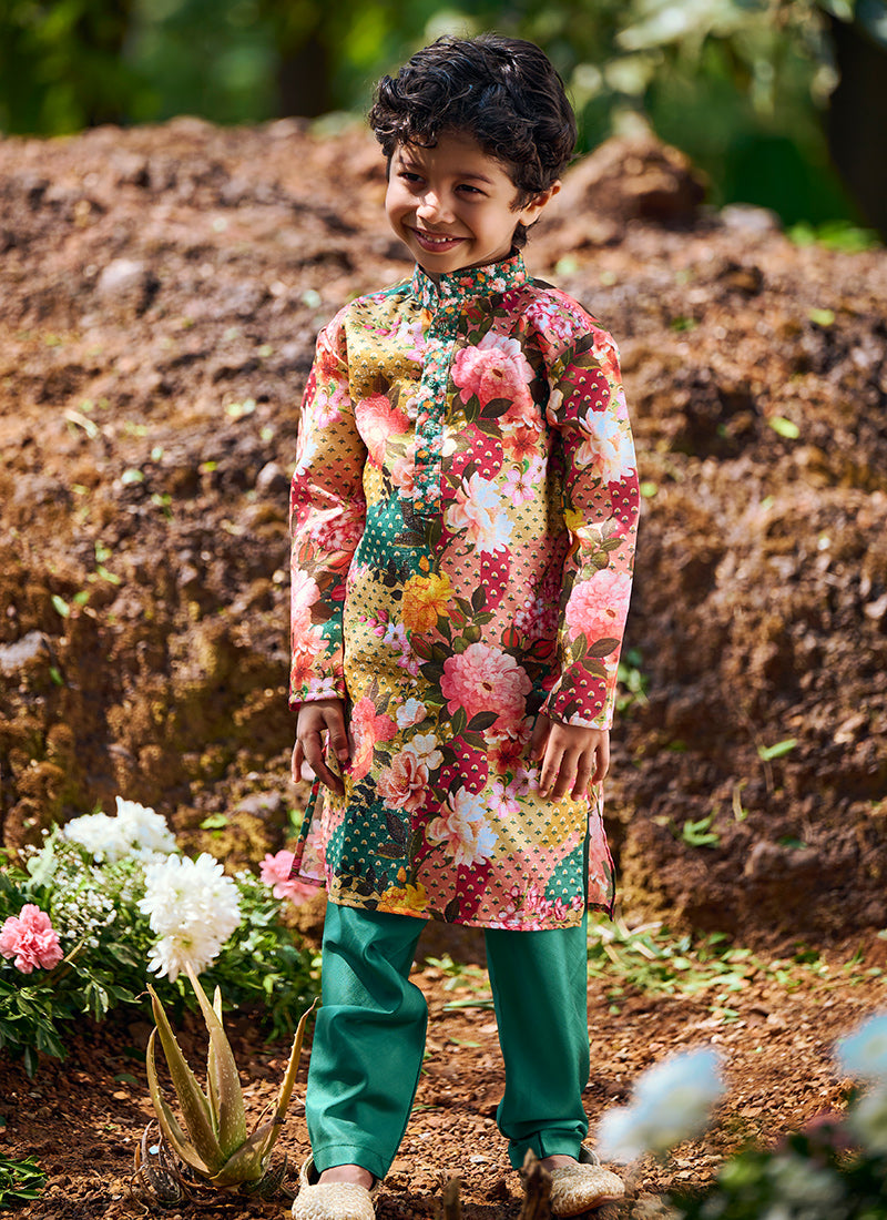 Kids Multi Floral Printed Kurta Set