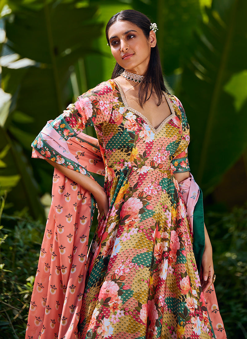 Multi Floral Printed Anarkali Suit