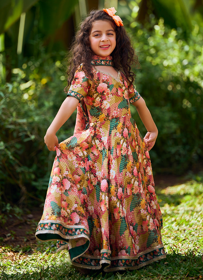 Kids Multi Floral Printed Anarkali