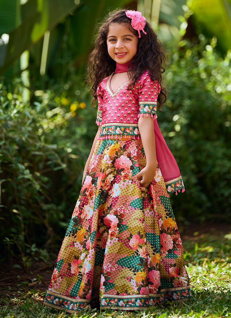 Kids Multi Floral Printed Lehenga