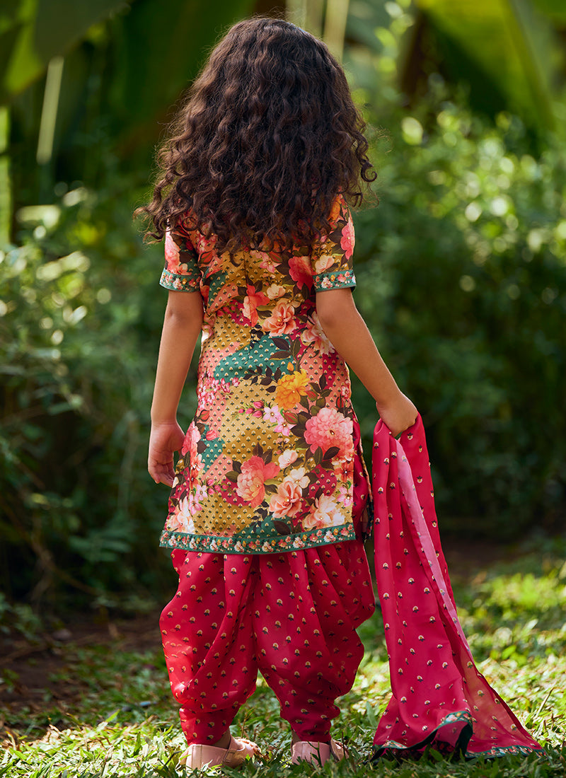 Kids Multi Floral Printed Punjabi Suit