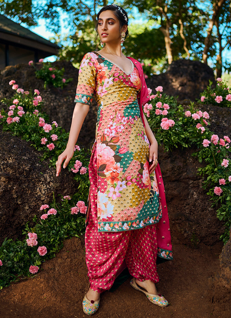 Multi Floral Printed Punjabi Suit