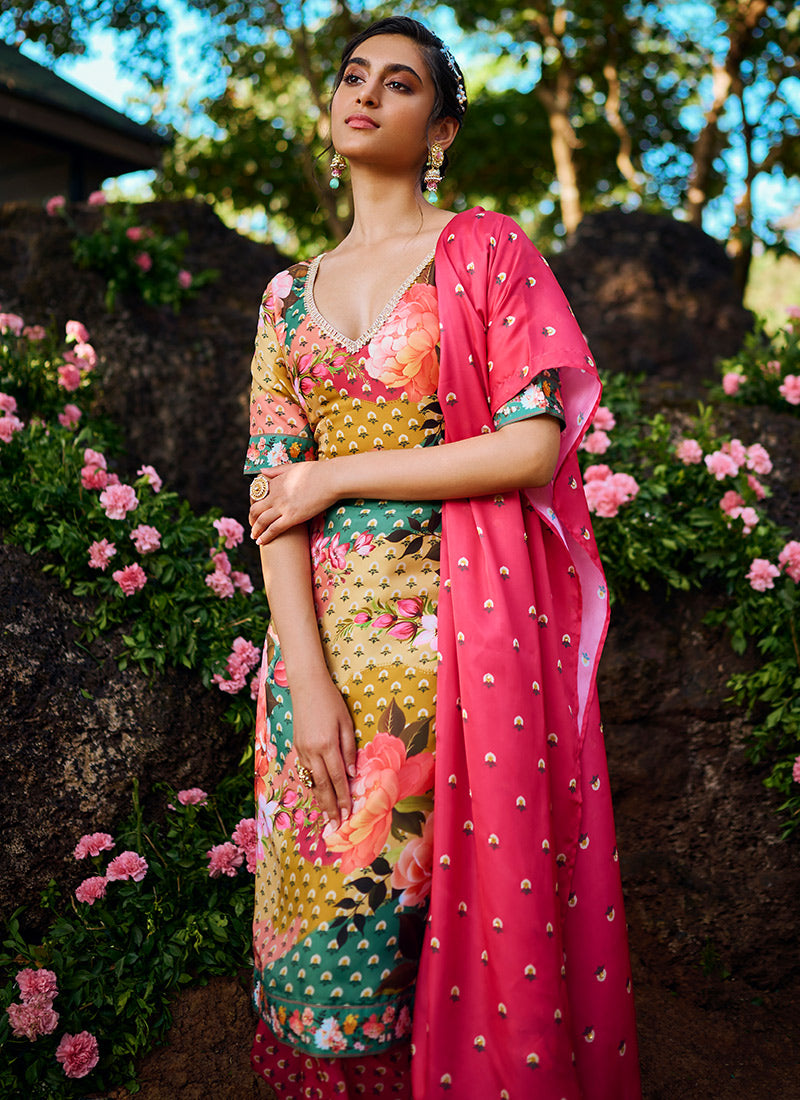 Multi Floral Printed Punjabi Suit