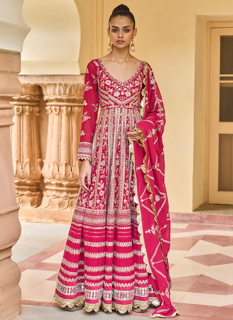 Hot Pink Embroidered Georgette Anarkali