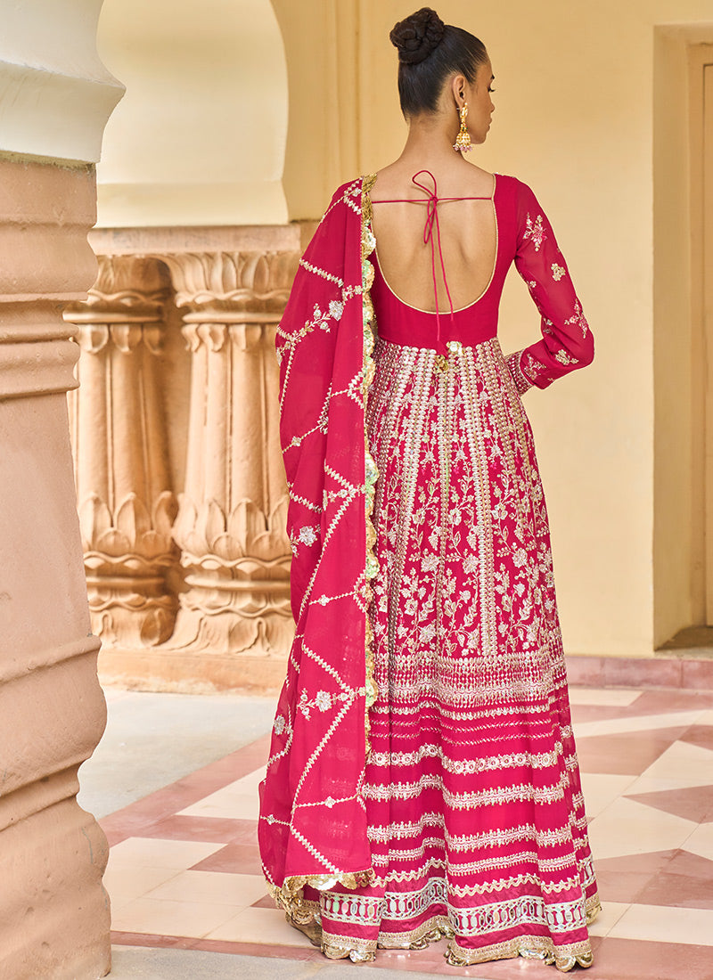Hot Pink Embroidered Georgette Anarkali