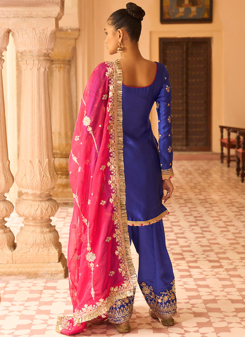 Royal Blue Satin Punjabi Suit