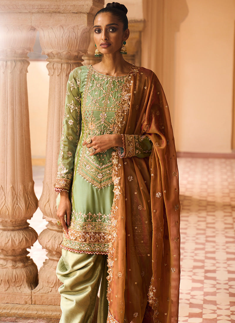Dusty Green and Rust Punjabi Suit