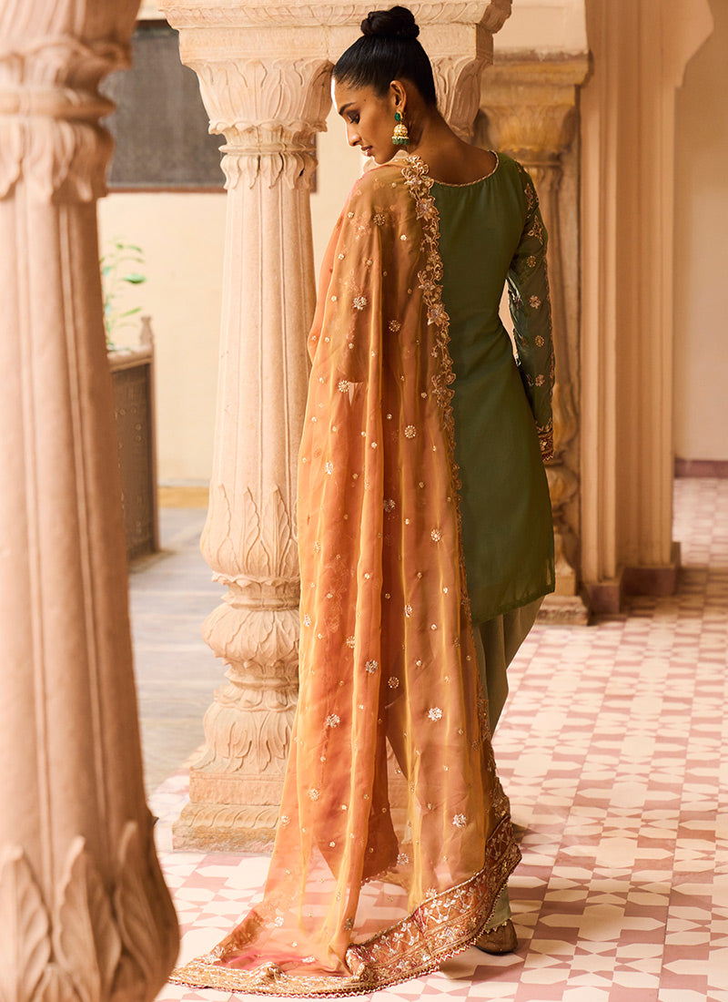 Dusty Green and Rust Punjabi Suit