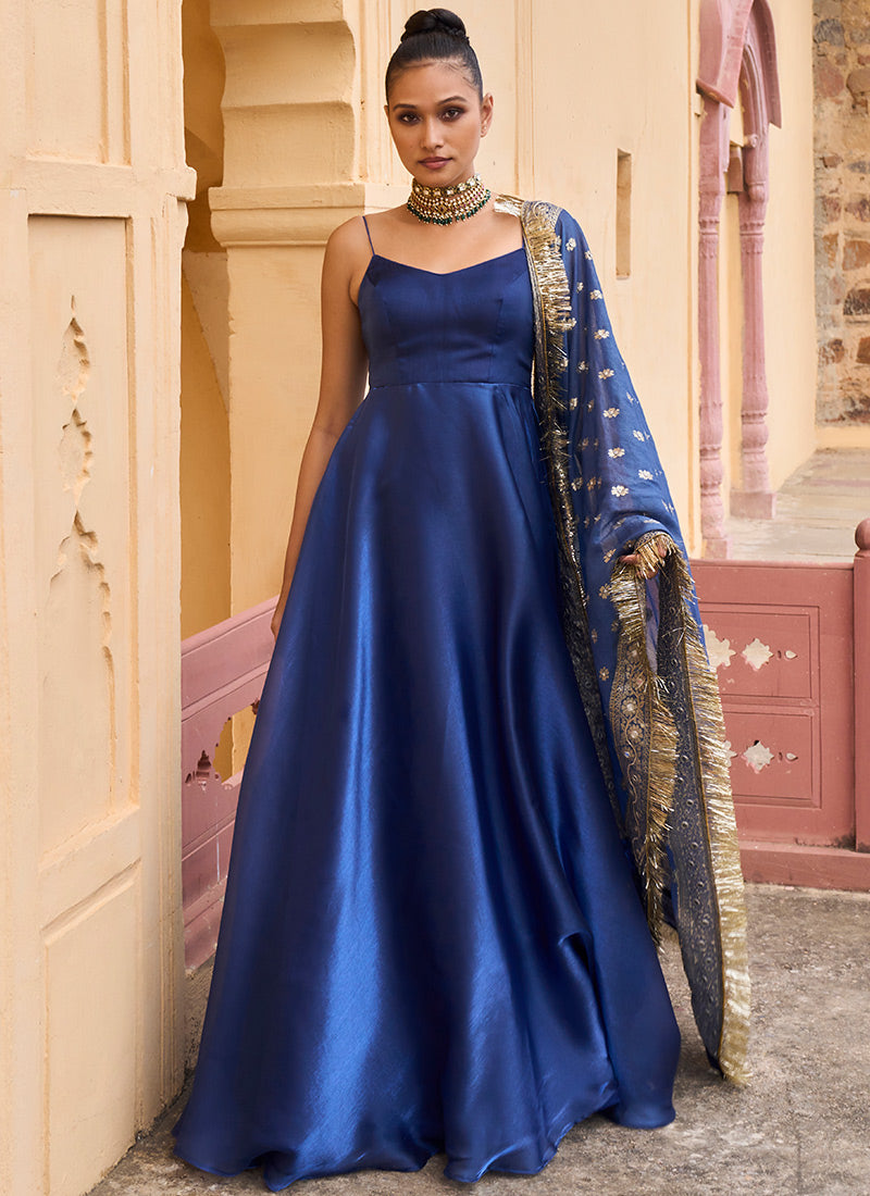 Royal Blue Satin Anarkali